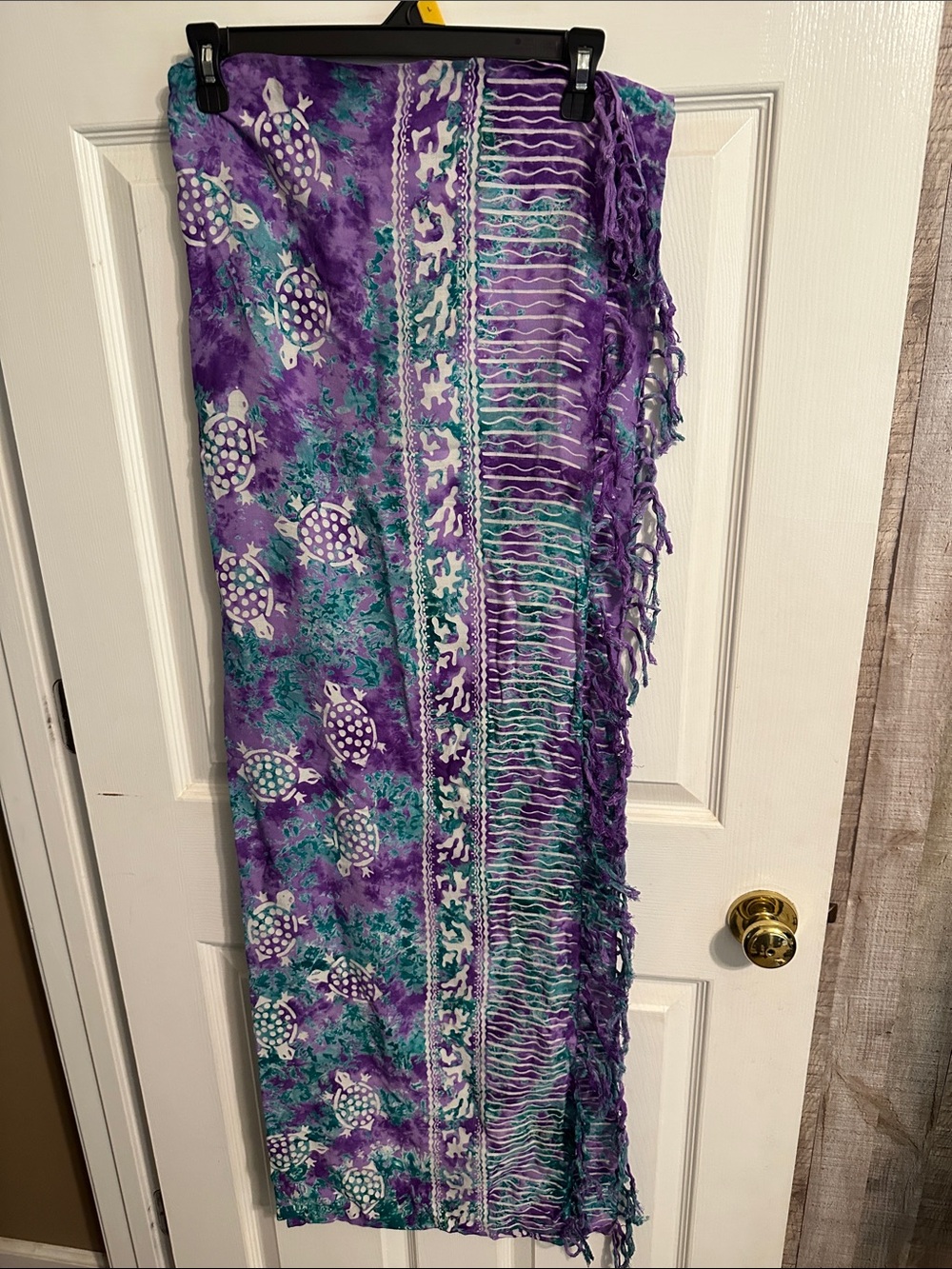 Purple Turtle Print Fringe Women's Sarong